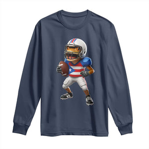 Funny Coqui Frog Puerto Rico Playing Football Long Sleeve Shirt Boricua Game Day TS11 Navy Print Your Wear