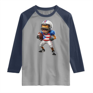 Funny Coqui Frog Puerto Rico Playing Football Raglan Shirt Boricua Game Day TS11 Sport Gray Navy Print Your Wear