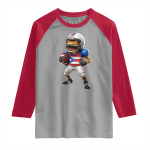 Funny Coqui Frog Puerto Rico Playing Football Raglan Shirt Boricua Game Day TS11 Sport Gray Red Print Your Wear