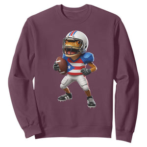 Funny Coqui Frog Puerto Rico Playing Football Sweatshirt Boricua Game Day TS11 Maroon Print Your Wear