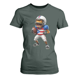 Funny Coqui Frog Puerto Rico Playing Football T Shirt For Women Boricua Game Day TS11 Dark Forest Green Print Your Wear