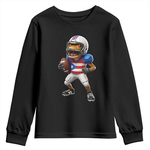 Funny Coqui Frog Puerto Rico Playing Football Youth Sweatshirt Boricua Game Day TS11 Black Print Your Wear