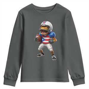 Funny Coqui Frog Puerto Rico Playing Football Youth Sweatshirt Boricua Game Day TS11 Dark Heather Print Your Wear