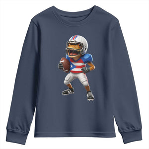 Funny Coqui Frog Puerto Rico Playing Football Youth Sweatshirt Boricua Game Day TS11 Navy Print Your Wear