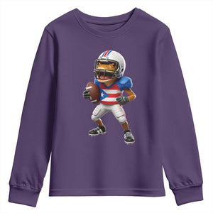 Funny Coqui Frog Puerto Rico Playing Football Youth Sweatshirt Boricua Game Day TS11 Purple Print Your Wear
