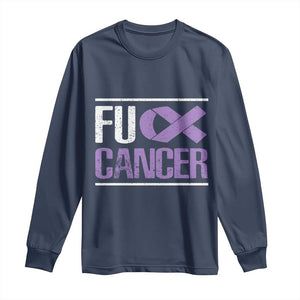 Fuck Cancer Long Sleeve Shirt Funny National Cancer Prevention Month Lavender Ribbon TS11 Navy Print Your Wear