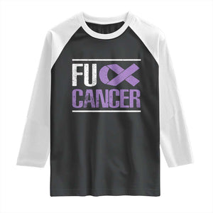 Fuck Cancer Raglan Shirt Funny National Cancer Prevention Month Lavender Ribbon TS11 Black White Print Your Wear