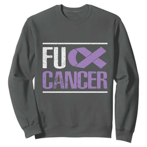 Fuck Cancer Sweatshirt Funny National Cancer Prevention Month Lavender Ribbon TS11 Dark Heather Print Your Wear