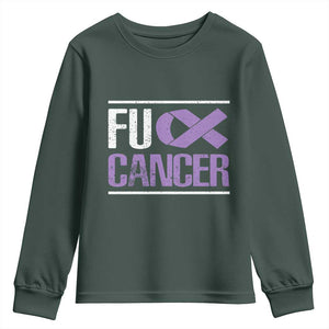 Fuck Cancer Youth Sweatshirt Funny National Cancer Prevention Month Lavender Ribbon TS11 Dark Forest Green Print Your Wear