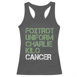 Foxtrot Uniform Charlie Kilo Cancer Racerback Tank Top Funny Fuck Cancer Military Alphabet TS11 Dark Heather Print Your Wear