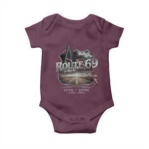 US Route 69 Centennial Celebration Baby Onesie Highway Road 100 Years Anniversary American Flag TS11 Maroon Print Your Wear