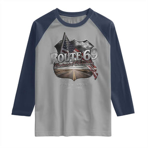 US Route 69 Centennial Celebration Raglan Shirt Highway Road 100 Years Anniversary American Flag TS11 Sport Gray Navy Print Your Wear