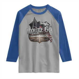 US Route 69 Centennial Celebration Raglan Shirt Highway Road 100 Years Anniversary American Flag TS11 Sport Gray Royal Print Your Wear