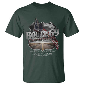 US Route 69 Centennial Celebration T Shirt Highway Road 100 Years Anniversary American Flag TS11 Dark Forest Green Print Your Wear