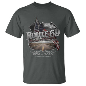 US Route 69 Centennial Celebration T Shirt Highway Road 100 Years Anniversary American Flag TS11 Dark Heather Print Your Wear