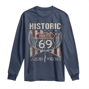 Historic Route 69 Highway Road Long Sleeve Shirt Americana Vintage USA Flag TS11 Navy Print Your Wear