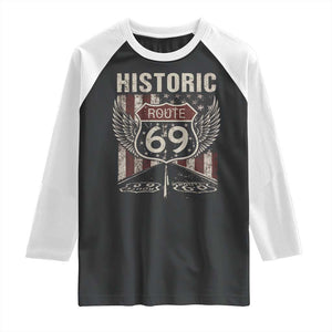 Historic Route 69 Highway Road Raglan Shirt Americana Vintage USA Flag TS11 Black White Print Your Wear