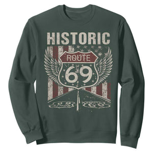 Historic Route 69 Highway Road Sweatshirt Americana Vintage USA Flag TS11 Dark Forest Green Print Your Wear
