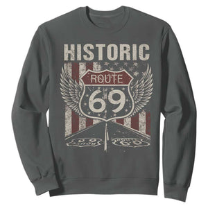 Historic Route 69 Highway Road Sweatshirt Americana Vintage USA Flag TS11 Dark Heather Print Your Wear