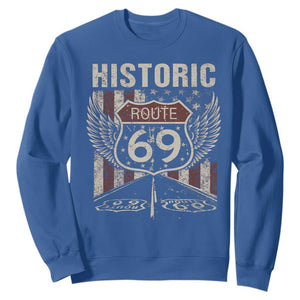 Historic Route 69 Highway Road Sweatshirt Americana Vintage USA Flag TS11 Royal Blue Print Your Wear