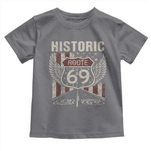 Historic Route 69 Highway Road Toddler T Shirt Americana Vintage USA Flag TS11 Charcoal Print Your Wear