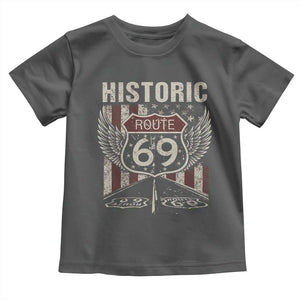 Historic Route 69 Highway Road Toddler T Shirt Americana Vintage USA Flag TS11 Dark Heather Print Your Wear