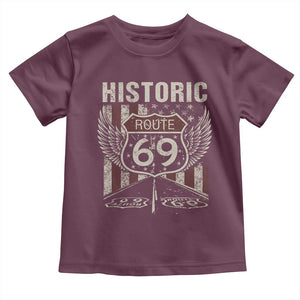 Historic Route 69 Highway Road Toddler T Shirt Americana Vintage USA Flag TS11 Maroon Print Your Wear