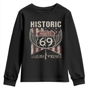 Historic Route 69 Highway Road Youth Sweatshirt Americana Vintage USA Flag TS11 Black Print Your Wear