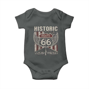 Historic Route Highway 66 Baby Onesie Vintage American Flag TS11 Dark Heather Print Your Wear