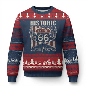 Historic Route Highway 66 Ugly Christmas Sweater Vintage American Flag TS11 Navy Red Print Your Wear