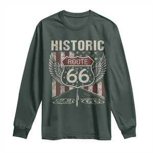 Historic Route Highway 66 Long Sleeve Shirt Vintage American Flag TS11 Dark Forest Green Print Your Wear