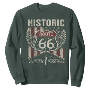 Historic Route Highway 66 Sweatshirt Vintage American Flag TS11 Dark Forest Green Print Your Wear