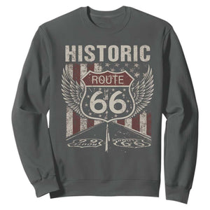 Historic Route Highway 66 Sweatshirt Vintage American Flag TS11 Dark Heather Print Your Wear