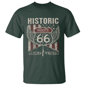 Historic Route Highway 66 T Shirt Vintage American Flag TS11 Dark Forest Green Print Your Wear