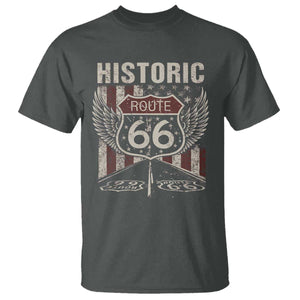 Historic Route Highway 66 T Shirt Vintage American Flag TS11 Dark Heather Print Your Wear