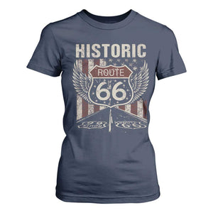 Historic Route Highway 66 T Shirt For Women Vintage American Flag TS11 Navy Print Your Wear