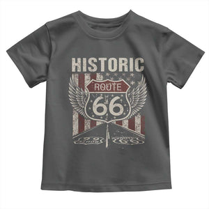 Historic Route Highway 66 Toddler T Shirt Vintage American Flag TS11 Dark Heather Print Your Wear
