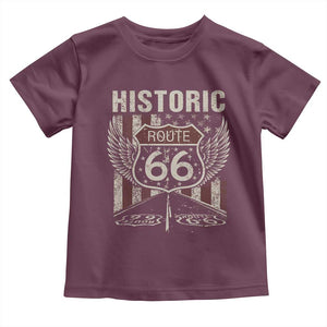 Historic Route Highway 66 Toddler T Shirt Vintage American Flag TS11 Maroon Print Your Wear