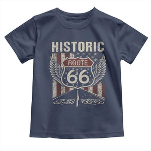 Historic Route Highway 66 Toddler T Shirt Vintage American Flag TS11 Navy Print Your Wear