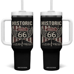 Historic Route Highway 66 Tumbler With Handle Vintage American Flag TS11 One Size: 40 oz Black Print Your Wear