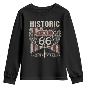 Historic Route Highway 66 Youth Sweatshirt Vintage American Flag TS11 Black Print Your Wear