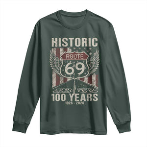 Historic US Route 69 100 Years Anniversary Long Sleeve Shirt Highway Road Sign Wings Vintage American Flag TS11 Dark Forest Green Print Your Wear