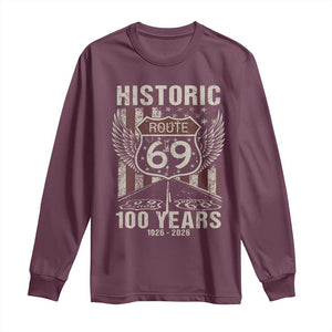 Historic US Route 69 100 Years Anniversary Long Sleeve Shirt Highway Road Sign Wings Vintage American Flag TS11 Maroon Print Your Wear