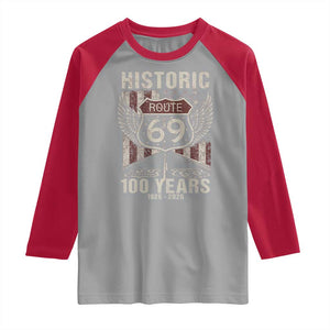 Historic US Route 69 100 Years Anniversary Raglan Shirt Highway Road Sign Wings Vintage American Flag TS11 Sport Gray Red Print Your Wear