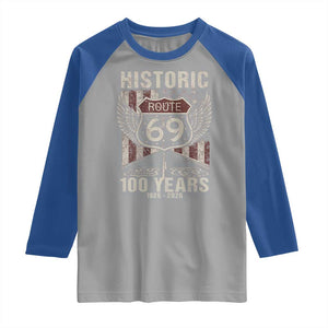 Historic US Route 69 100 Years Anniversary Raglan Shirt Highway Road Sign Wings Vintage American Flag TS11 Sport Gray Royal Print Your Wear