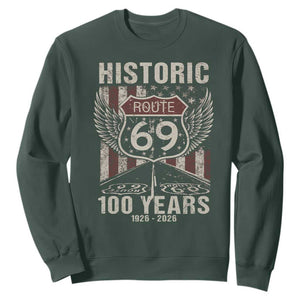 Historic US Route 69 100 Years Anniversary Sweatshirt Highway Road Sign Wings Vintage American Flag TS11 Dark Forest Green Print Your Wear
