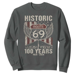 Historic US Route 69 100 Years Anniversary Sweatshirt Highway Road Sign Wings Vintage American Flag TS11 Dark Heather Print Your Wear