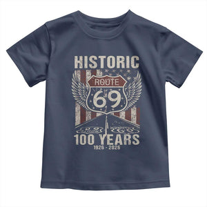 Historic US Route 69 100 Years Anniversary Toddler T Shirt Highway Road Sign Wings Vintage American Flag TS11 Navy Print Your Wear