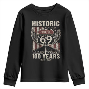 Historic US Route 69 100 Years Anniversary Youth Sweatshirt Highway Road Sign Wings Vintage American Flag TS11 Black Print Your Wear