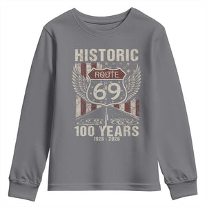 Historic US Route 69 100 Years Anniversary Youth Sweatshirt Highway Road Sign Wings Vintage American Flag TS11 Charcoal Print Your Wear